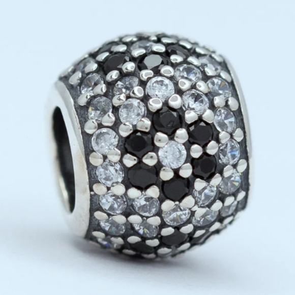 Pandora, Silver Shimmering Blossom Bead, with Black Pave Zirconia, Retired - Picture 6 of 6